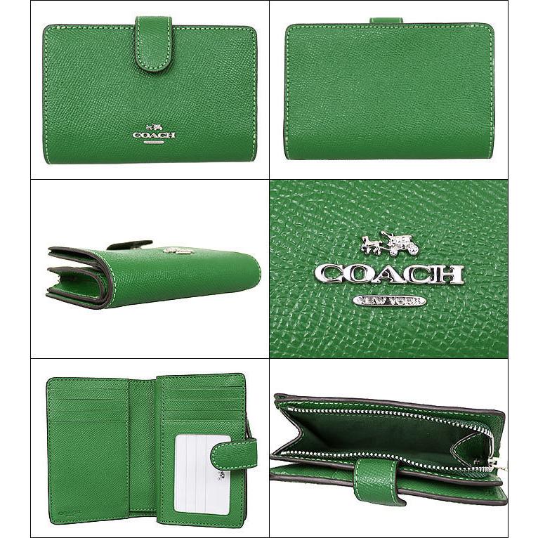 新品 コーチ COACH 2つ折り財布 ミディアム コーナージップ グリーン系 緑