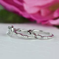 3/4 カラット ハロ ウェディング セット ヴィンテージ ブライダル リング ダイヤモンド類似石 3/4 ctw Halo Wedding Set, Vintage Bridal Rings, Man Made Diamond Simulants 5